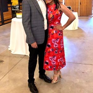 Banana Republic Red Poppy Floral A-Lined Midi Dress